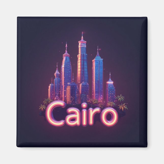 Cairo Neon Siluett Med Moderna Skyskrapor Magnet (Framsidan)