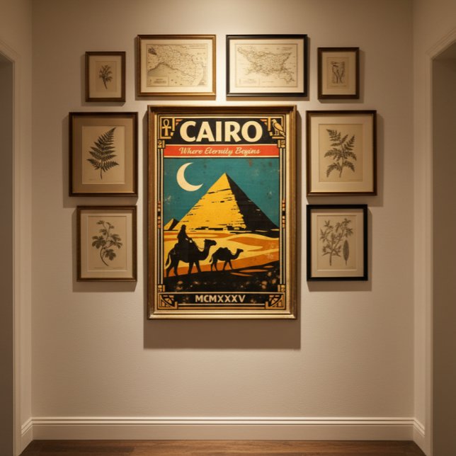 Cairo Vintage Resemaffisch – Retro Egypten Pyramid Poster (Ancient wonders, modern walls )