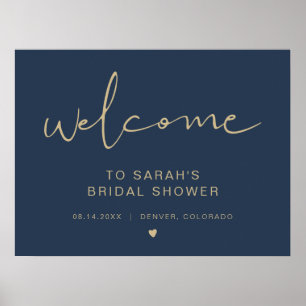 CAITLIN Elegant Navy Guld Bröllopsdusch Välkommen Poster