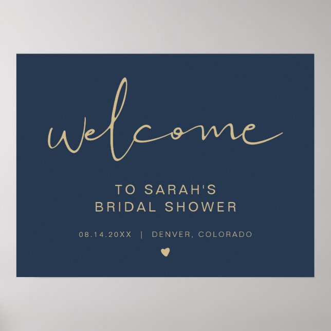 CAITLIN Elegant Navy Guld Bröllopsdusch Välkommen Poster (Framsidan)