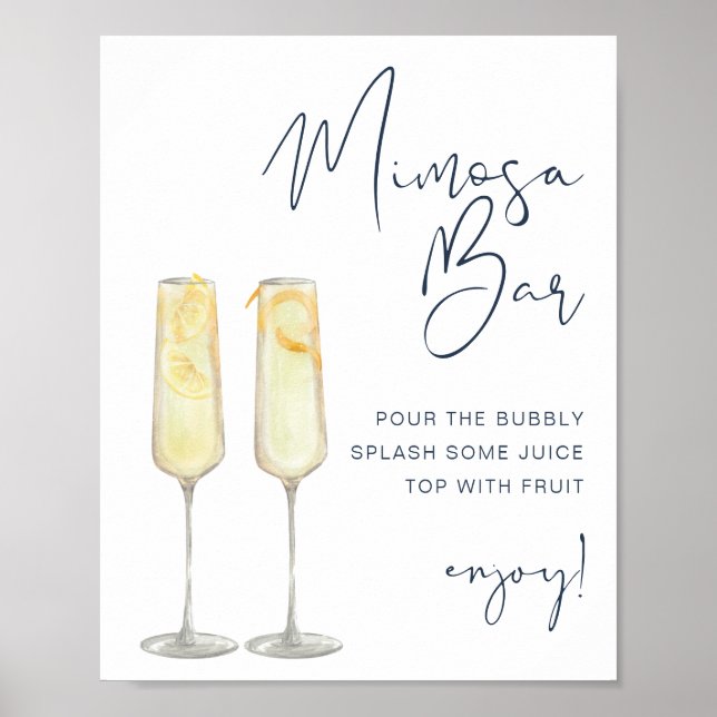 CAITLIN Marinblå Modern Bröllops Mimosa Bar Skylt (Framsidan)
