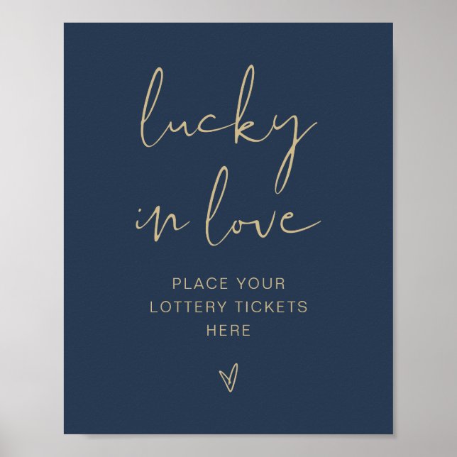 CAITLIN Modern marinblå och guld Lucky in Love-sky Poster (Framsidan)