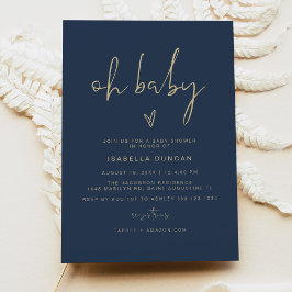 CAITLIN Modern Navy Blue och Guld Oh Baby Shower Inbjudningar