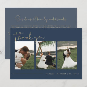 CAITLIN Modern Navy Blue Photo Bröllop Tack Inbjudningar