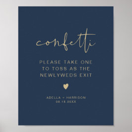 CAITLIN Modern Navy och Guld Confetti Toss Sign Poster