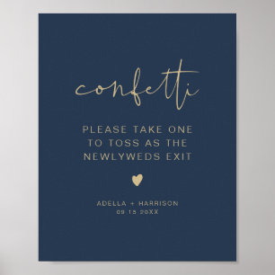 CAITLIN Modern Navy och Guld Confetti Toss Sign Poster