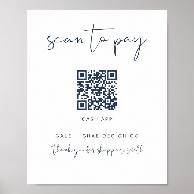 CAITLIN Modern Navy Small Business Payment Sign Poster (Framsidan)