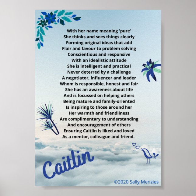 ’Caitlin’ Namn Dikt Poster (Framsidan)
