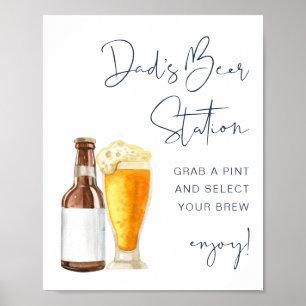 CAITLIN Navy Baby Shower Pappa Beer Station-tecken Poster