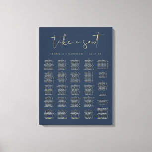 CAITLIN Navy Blue and Guld Alfabetical Seating Canvastryck