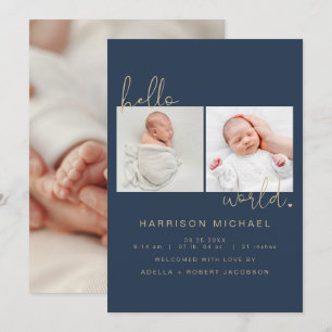 CAITLIN Navy Blue Newborn Photo Announement Inbjudningar