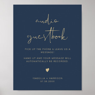 CAITLIN Navy & Guld Audio Guestbook Bröllop-tecken Poster