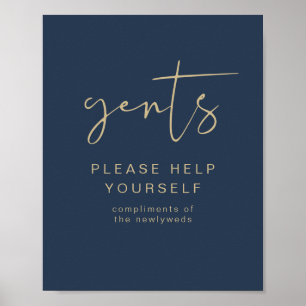 CAITLIN Navy & Guld Gents Bathroom Toiletry Poster