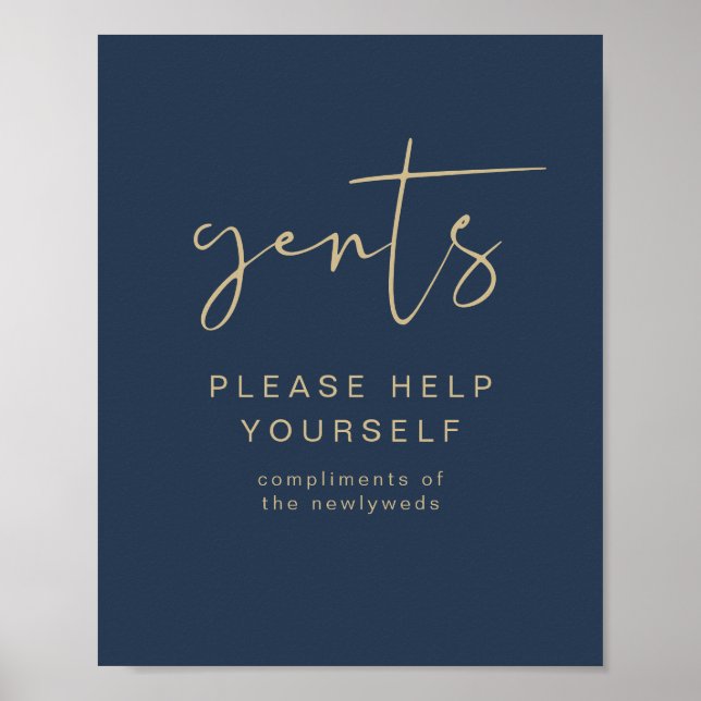 CAITLIN Navy & Guld Gents Bathroom Toiletry Poster (Framsidan)