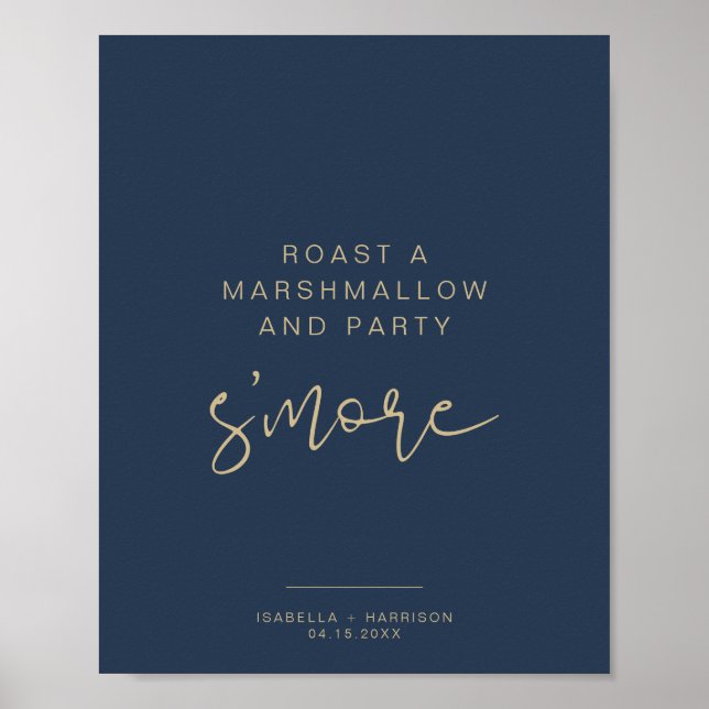 CAITLIN Navy & Guld Minimalist S mres Pub Sign Poster (Framsidan)