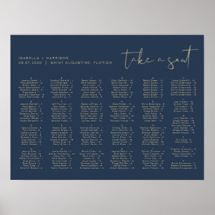 CAITLIN Navy och Guld Modern Alfabetiskt säte Poster