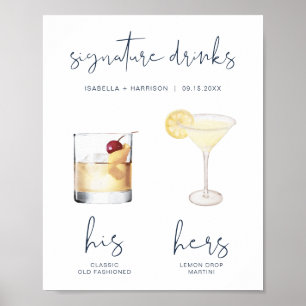 CAITLIN Navy Watercolor Cocktail Signaturdryck Poster