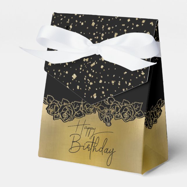 Caja de regalo dorada  con rosas para cumple presentaskar (Framsidan Sidan)