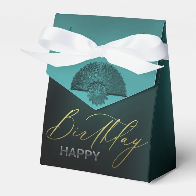 caja de regalo turquesa con decoración de cumple presentaskar (Framsidan Sidan)