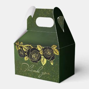 Caja de regalo verde con flores doradas presentaskar
