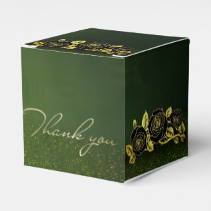 Caja de regalo verde con flores doradas presentaskar
