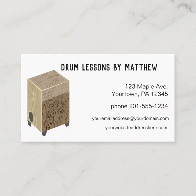Cajon trummar visitkorten för musikkurser visitkort (Framsida)