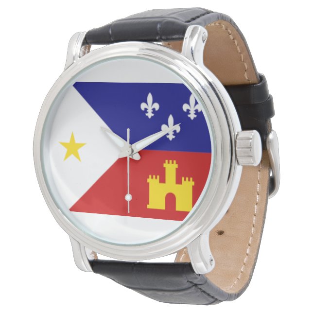 Cajun Acadiana Flagga Round Faced Watch Armbandsur (Vinklad)
