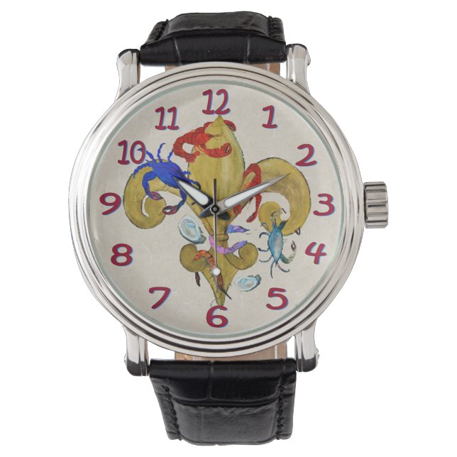 Cajun fleur de lis herrklocka armbandsur (Framsida)