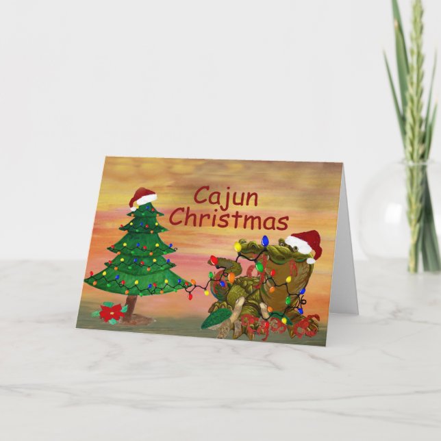 Cajun jul Santa Gator på bayou Högtid Kort (Framsida)