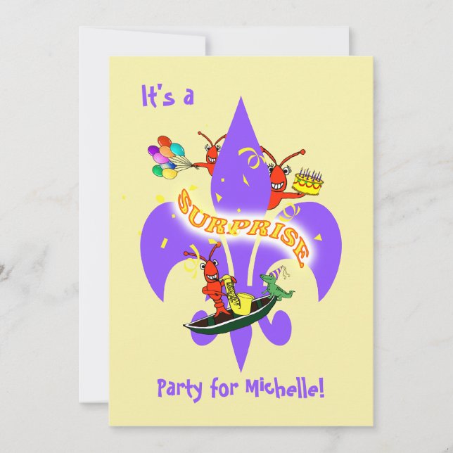 Cajun Kräftor Fleur de Lis Förvåna födelsedag Inbjudningar (Framsida)