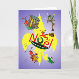 Cajun kräftor och Fleur de Lys Jul Helgkort
