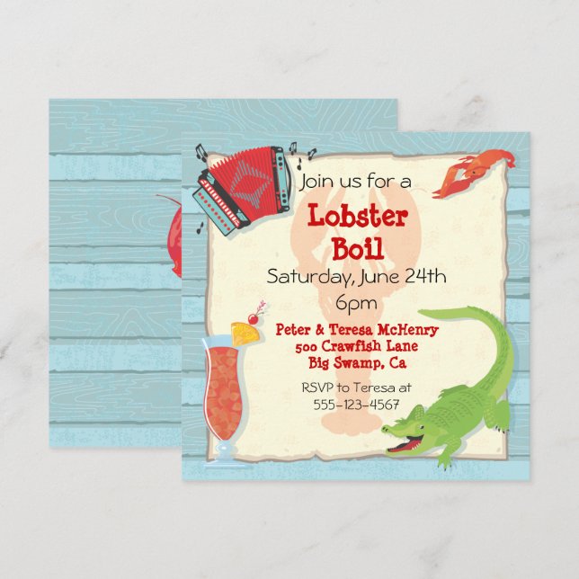 Cajun Lobster Boil Party-inbjudan Inbjudningar (Fram/baksida)