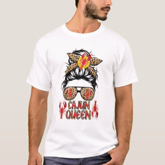 Cajun Queen Kräftor Leoapard Messy Bun Sunglasses T Shirt