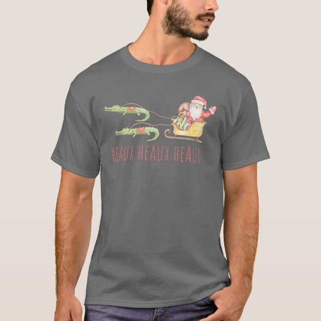 Cajun Santa Alligator Heaux Heaux Heaux God jul T Shirt (Framsida)