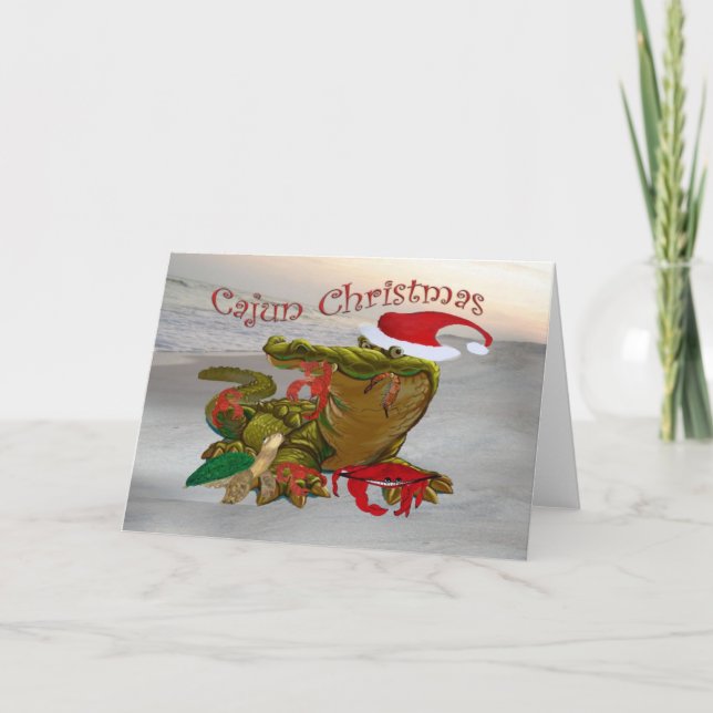 Cajun Santa Gator-hälsningskort Helgkort (Framsida)