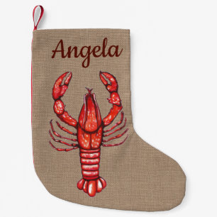Cajun vattenfärgkräftor & FauxBurlap Liten Julstrumpa