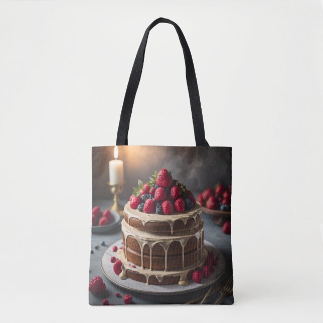 Cake and Berries Foodie Bakers Tote Bag Tygkasse (Framsida)