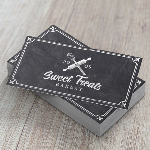 Cake Bakery Cuptårta Vintage Whisk Logotyp Chalkbo Visitkort