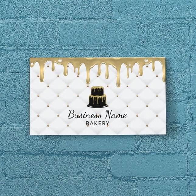 Cake Bakery Guld Drip Icing Luxury White Visitkort (Skapare uppladdad)