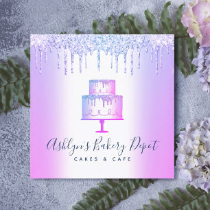 Cake Bakery Lila Glitter Drip Pastry Chef Luxury Fyrkantigt Visitkort