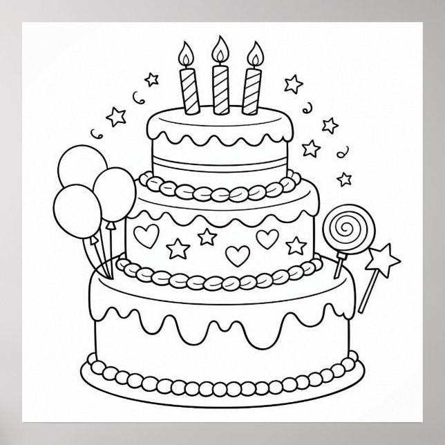 Cake Birthday Party Coloring Poster (Framsidan)