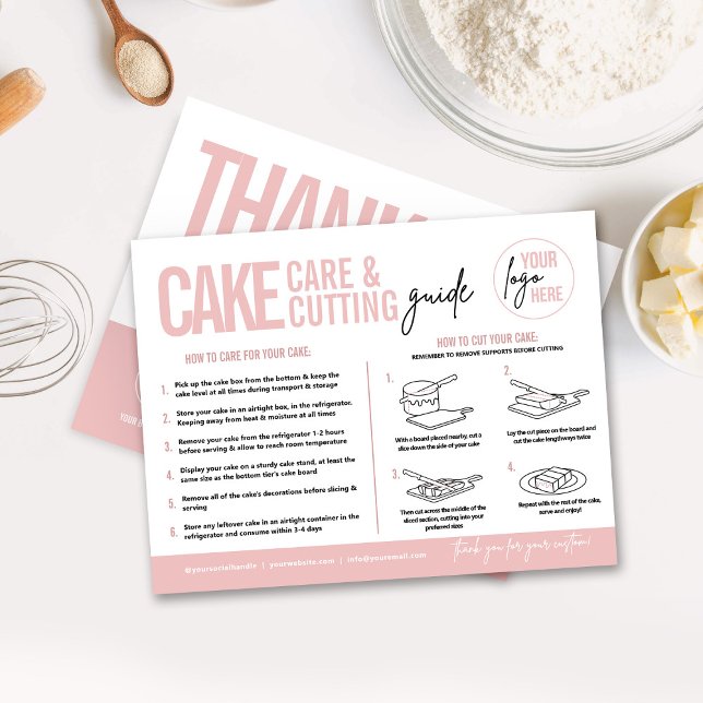 Cake Care & Cining Guide v3, Cake Serve Guide Vykort (Cake care guide and cake cutting instructions card with reverse side business thank you card)