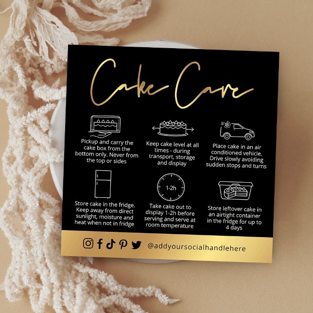 Cake Care Guide Black & Guld Script Logotyp Card Fyrkantigt Visitkort (Skapare uppladdad)