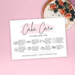 Cake Care Instructions Guide Girly Rosa Watercolor Visitkort