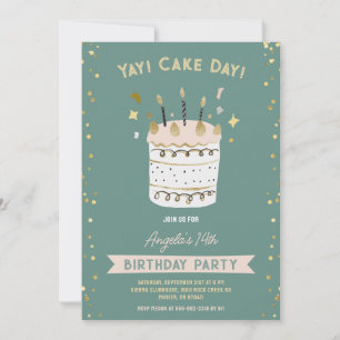 Cake Day Cheerful Birthday Young Teenage Rosa Guld Inbjudningar