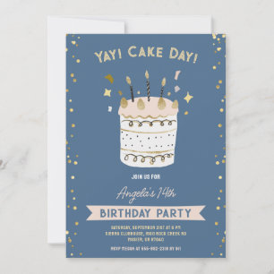 Cake Day Cheerful Birthday Young Teenage Rosa Guld Inbjudningar
