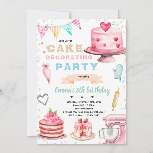 Cake decorating theme party invitation inbjudningar (Framsida)