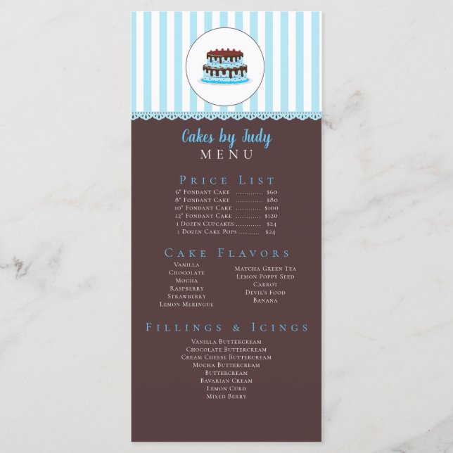 Cake Decorator Whimsicial Blue & Brown Bakery CUTE Meny (Framsida)