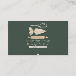 Cake Dekoration Bakery Utensils sage grönt guld Visitkort