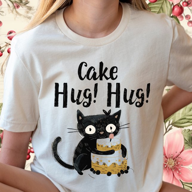 Cake Hug-Funny Black Whimsical Cat Birthday Cake T Shirt (Skapare uppladdad)